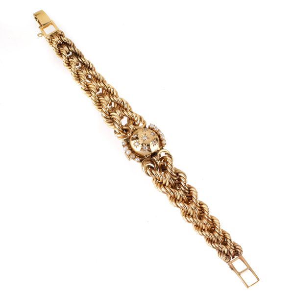 14KT GOLD BRACELET WITH RETRACTABLE WATCH