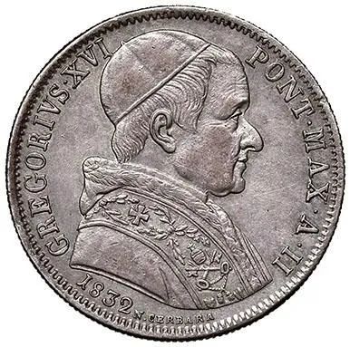 GREGORIO XVI (BARTOLOMEO ALBERTO CAPPELLARI 1831 - 1846), MEZZO SCUDO ROMANO 1832