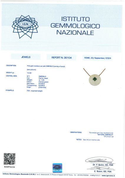 COLLANA CON SMERALDO COLOMBIANO