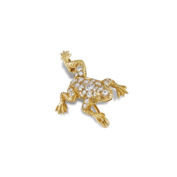 SMALL DIAMOND FROG BROOCH IN 18KT YELLOW GOLD