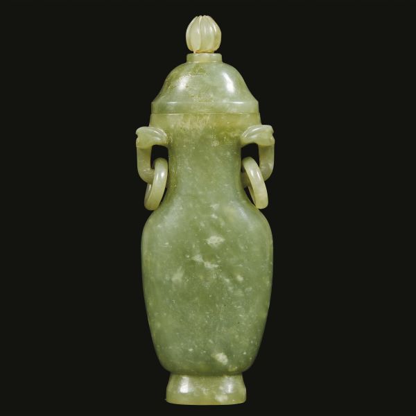 A VASE IN GREEN JADE, CHINA CHING DYNASTY, 19TH CENTURY