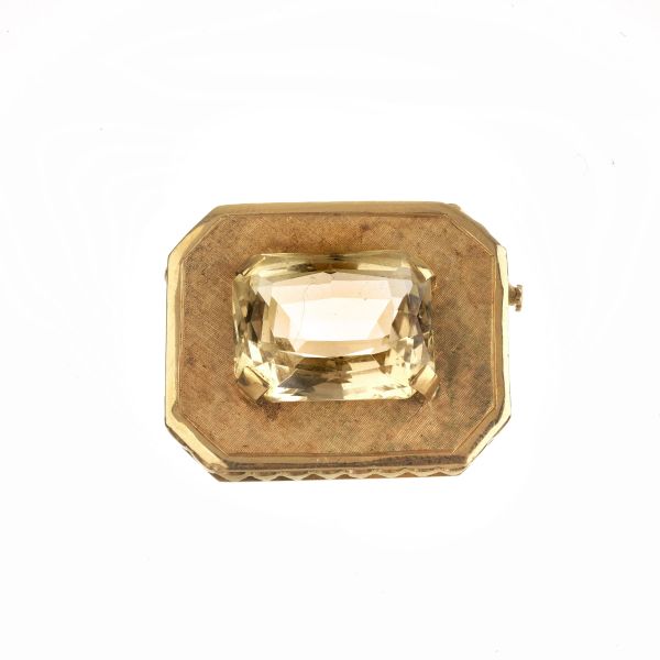 CITRINE QUARTZ BROOCH IN 18KT YELLOW GOLD