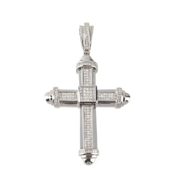 BIG CROSS-SHAPED DIAMOND PENDANT IN 18KT WHITE GOLD