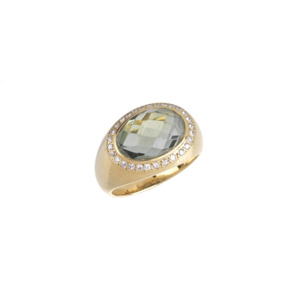 QUARTZ AND DIAMOND RING IN 18KT YELLOW GOLD