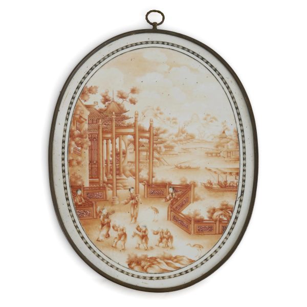



AN OVAL PORCELAIN PLAQUE, CHINA, QING DYNASTY, QIANLONG PERIOD