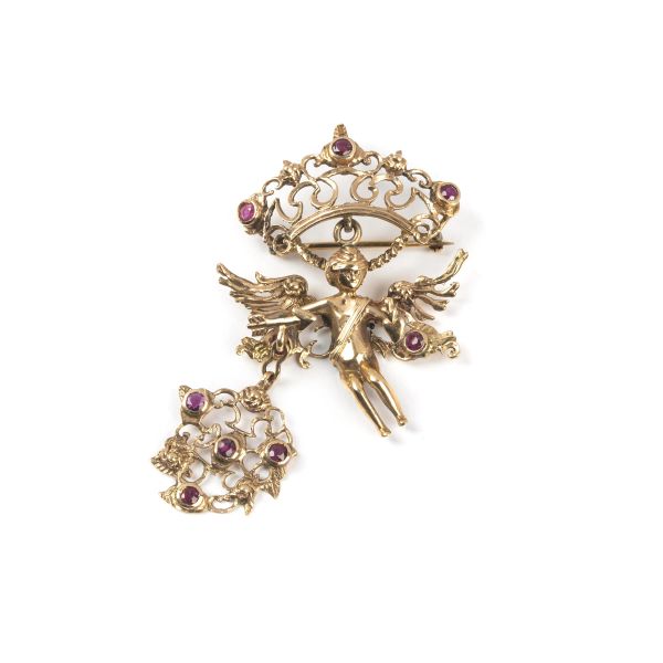 



RUBY BROOCH WITH A PENDANT IN 9KT GOLD