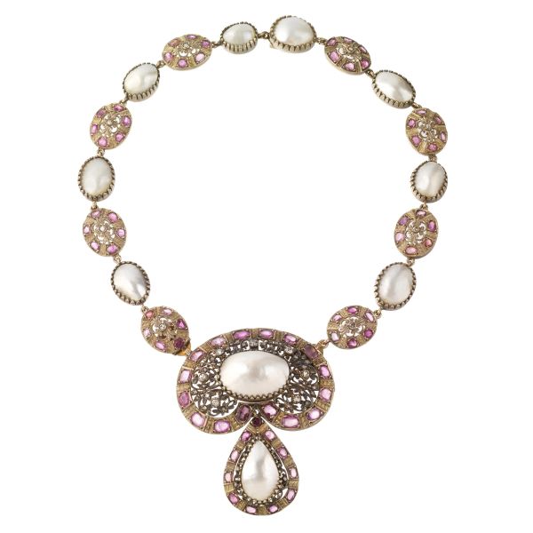 MABE PEARL AND DIAMOND PENDANT NECKLACE IN SILVER AND GOLD