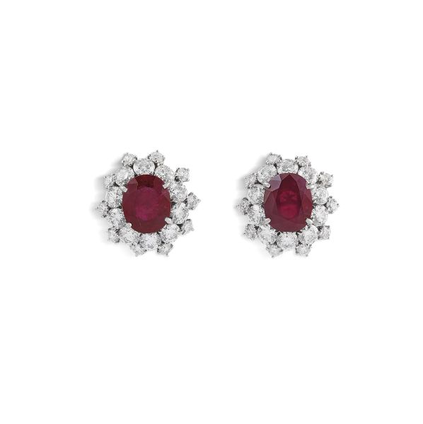 BURMESE RUBY AND DIAMOND EARRINGS IN PLATINUM AND 18KT WHITE GOLD