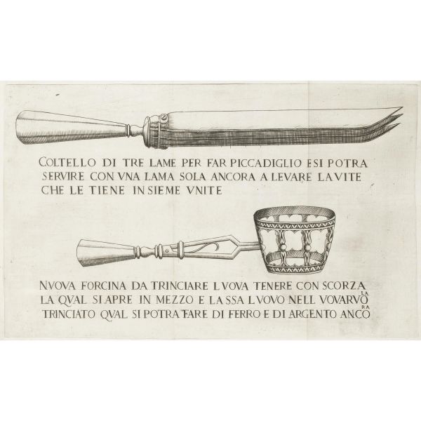Frugoli, Antonio. Pratica, e scalcaria intitolata pianta di delicati frutti da servirsi a qualsivoglia mensa di prencipi. Legato con Discorso sopra l'officio del trinciante. Roma, Cavalli, 1638.