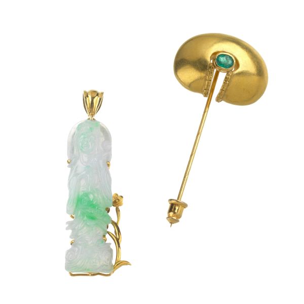 



JADE PENDANT AND A PIN IN 18KT YELLOW GOLD 