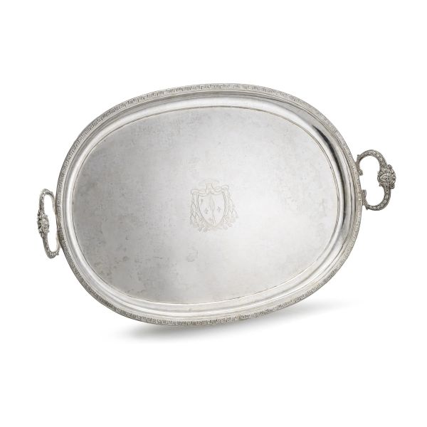 A SILVER TWO-HANDLED TRAY, ROME, END OF 18TH CENTURY, MARK OF GIUSEPPE GRAZIOLI