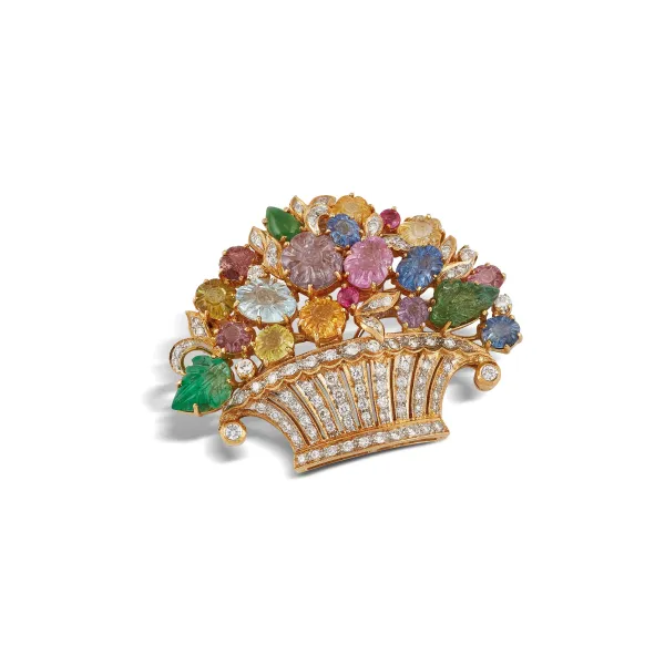 



PAOLO PIOVANO MULTI GEM FLOWER BASKET BROOCH IN 18KT YELLOW GOLD