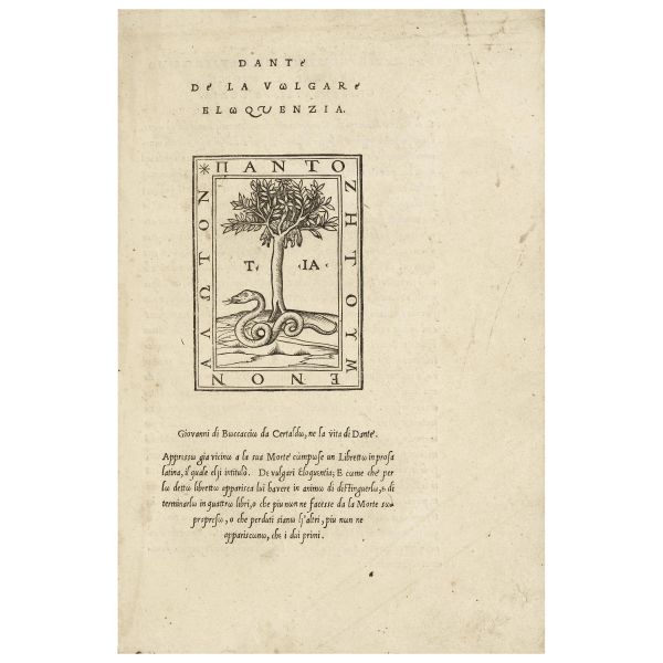 Dante. De la volgare eloquenzia. Vicenza, Janiculo, 1529.