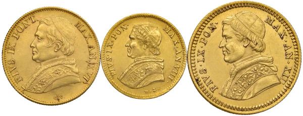      ROMA STATO PONTIFICIO PIO IX (1846-1870) TRE MONETE. SCUDO STRETTO 1853, SCUDO LARGO 1862 E 2,50 SCUDI 1858 