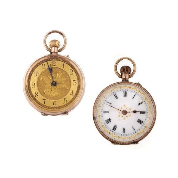 TWO LOW TITLE GOLD SMALL POCKET WATCHES