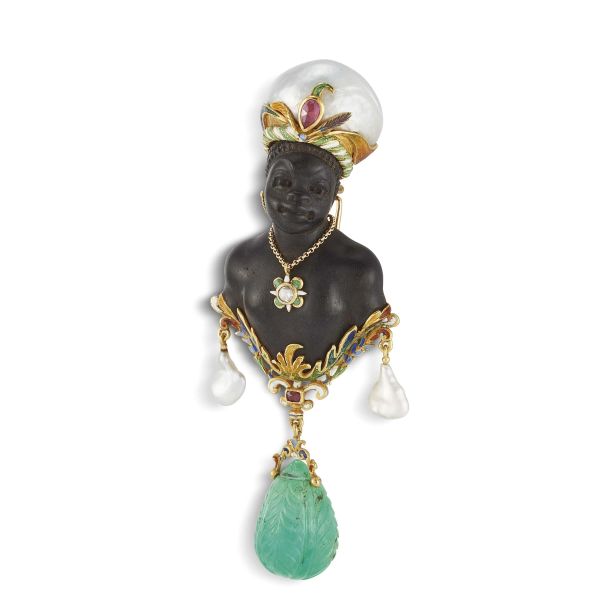 CODOGNATO &quot;MORETTO&quot; BROOCH WITH A DROP EMERALD