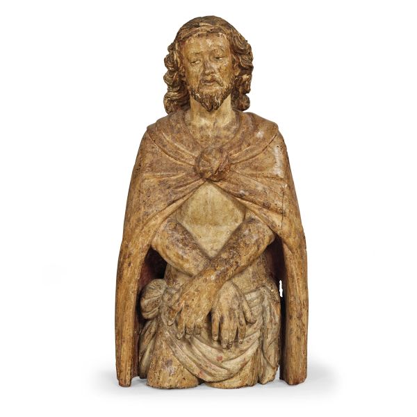 Giulio Oggioni (active in Lombardy in the first half 16th century), Scourged Christ, wood with traces of polychromy, 76x42x28 cm