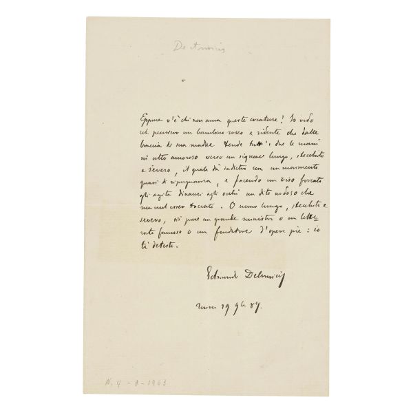 De Amicis, Edmondo. Pagina autografa firmata