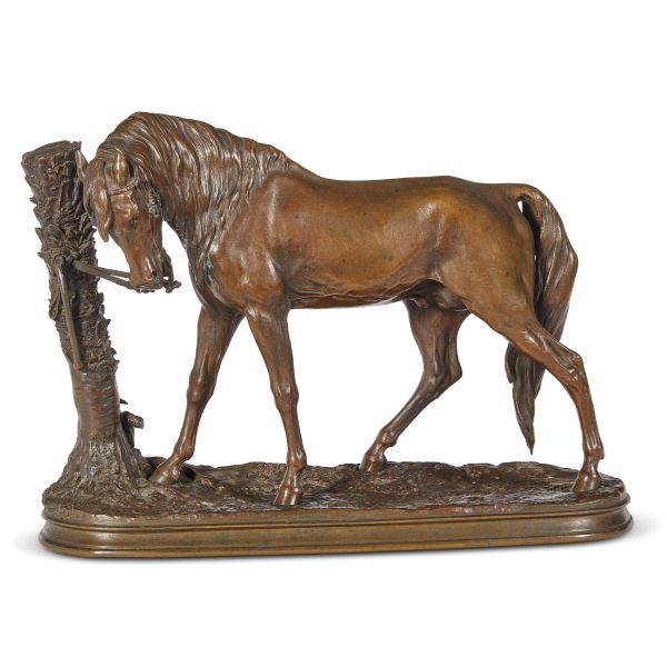 Pierre-Jules M&ecirc;ne (Parigi 1810 - 1879), A horse, patinated bronze, signed P. J. Mene, cm 27x38,5x10