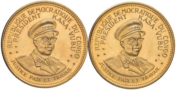      CONGO. DUE MONETE D&rsquo;ORO DA 25 FRANCHI 1965 