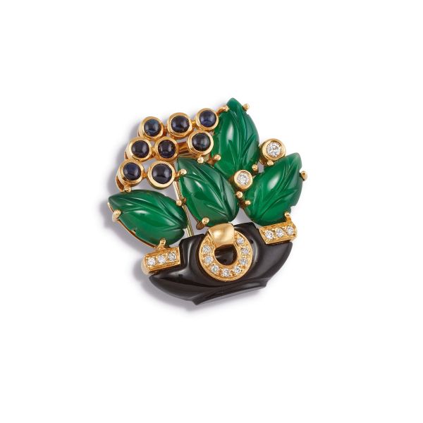 Cartier - 



CARTIER SPILLA CON CALCEDONIO, ONICE E DIAMANTI