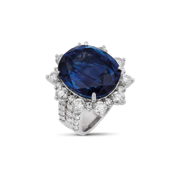 



CEYLON SAPPHIRE AND DIAMOND FLORAL RING IN PLATINUM