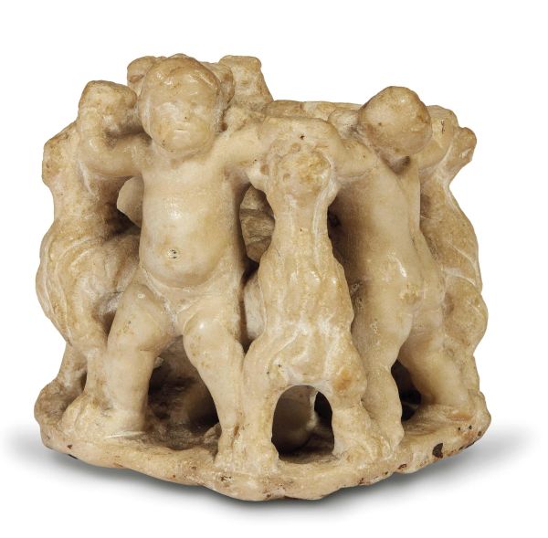 Lombard, 17th century, A group with putti and animals, marble, 8,5x8x8 cm
