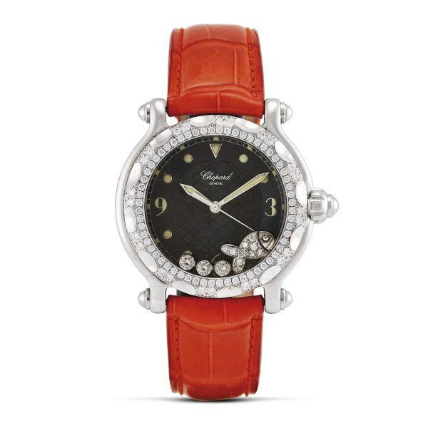 CHOPARD HAPPY SPORT "HAPPY FISH" REF. 8347 STAINLESS STEEL WRISTWATCH WITH DIAMONDS