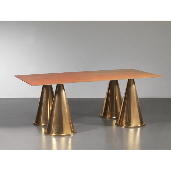 Ettore Sottsass - TABLE, COPPER LEGS, STEEL TOP COVERED WITH FILM