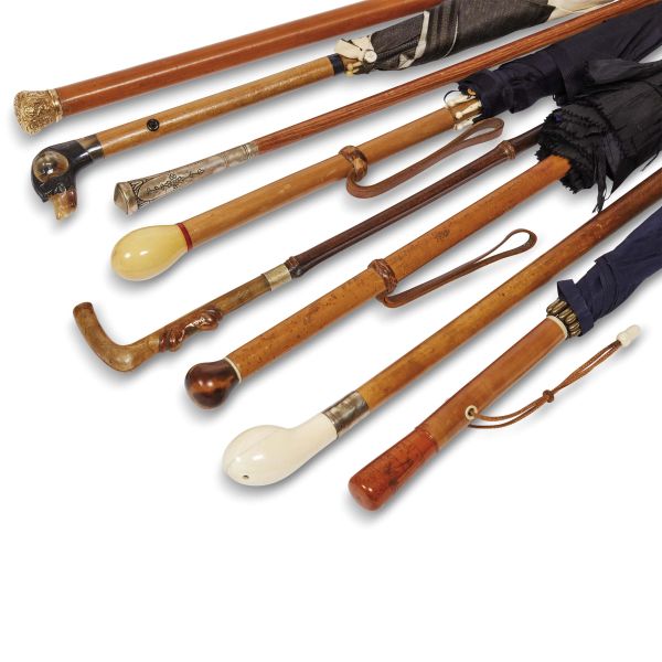 A GROUP OF EIGHT WALKING STICKS AND UMBRELLAS, 19TH AND 20TH CENTURIES