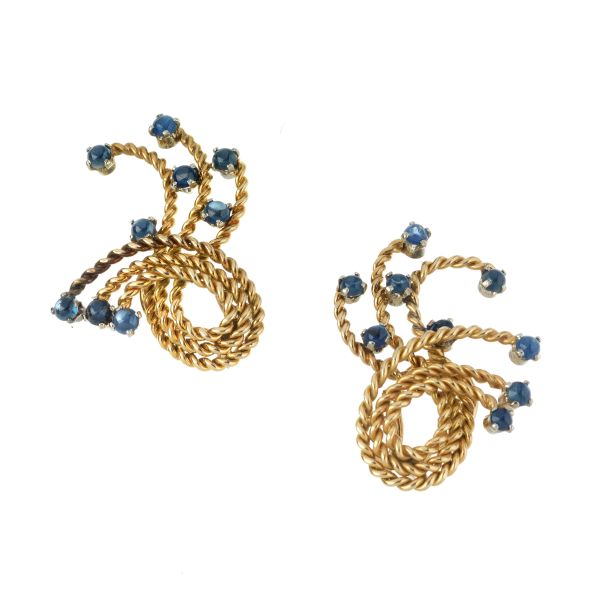SAPPHIRE ROPE EARRINGS IN 18KT TWO TONE GOLD