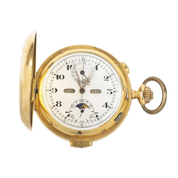 



OROLOGIO DA TASCA CRONOGRAFO IN ORO CALENDARIO COMPLETO RIPETIZIONE ORE E QUARTI