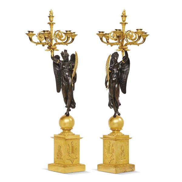 A PAIR OF LARGE ROMAN EMPIRE-STYLE CANDELABRA, 20TH CENTURY