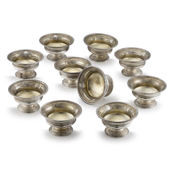 TIFFANY &CO, TEN STERLING SILVER SALT CELLAR, 20TH CENTURY