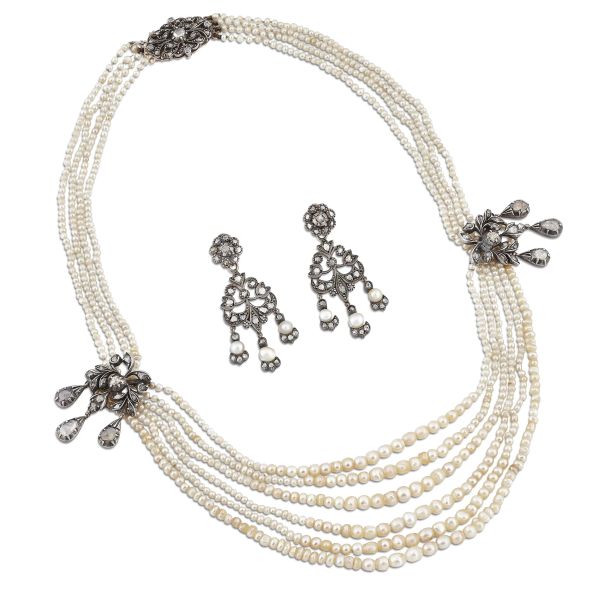 PEARL AND DIAMOND PARURE IN SILVER AND GOLD