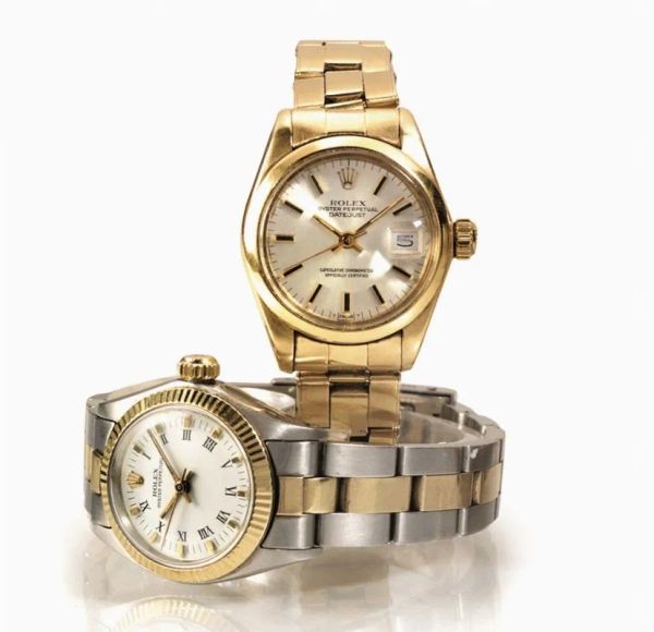  Orologio da polso per signora Rolex Oyster Perpetual Lady, Ref 6718, seriale 4'232'323, in  acciaio e oro giallo 18 kt, con garanzia datata1977 