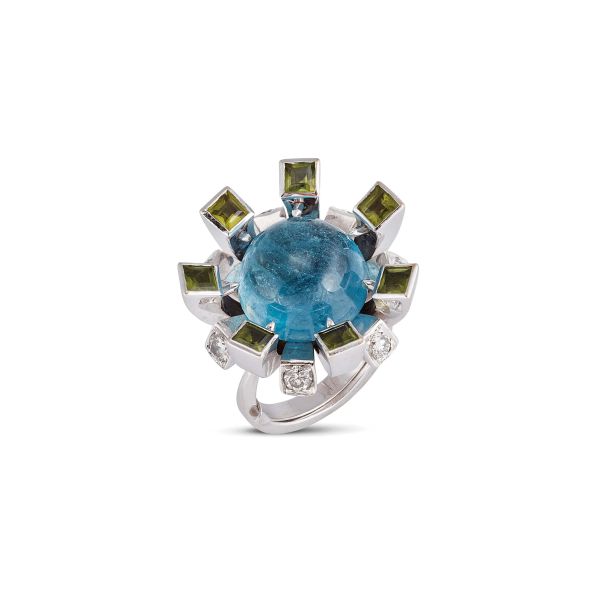 



BIG AQUAMARINE PERIDOT AND DIAMOND RING IN 18KT WHITE GOLD