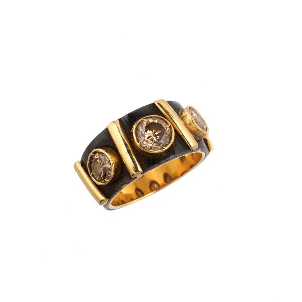 SMALL DIAMOND RING IN 18KT YELLOW GOLD AND STEEL