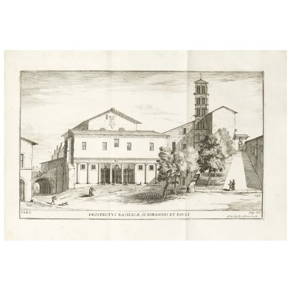 Rondinini, Filippo. De Sanctis Martyribus Johanne et Paulo, eorumque Basilica in urbe Roma. Roma, Gonzaga, 1707. Legato con Monasterii Sanctae Mariae et Sanctorum Johannis et Pauli de Casaemario brevis historia. Roma, Gonzaga, 1707.