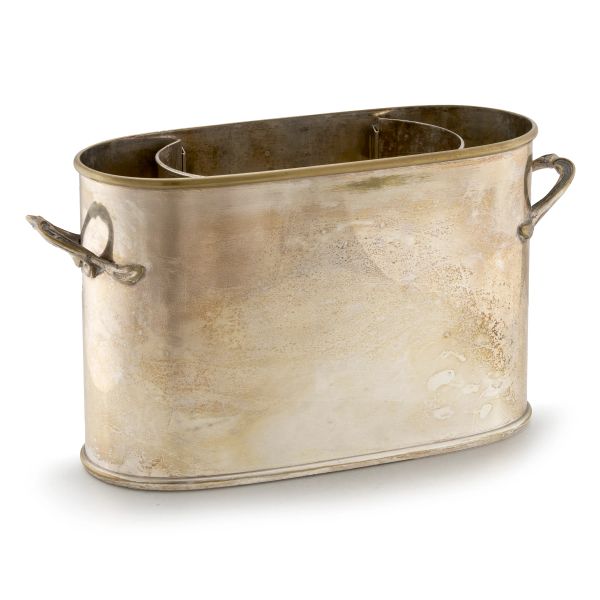 A SILVERED METAL BOTTLE HOLDER, 20TH CENTURY