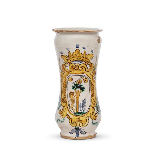 A PHARMACY JAR (ALBARELLO), CASTELLI, SECOND HALF 18TH CENTURY