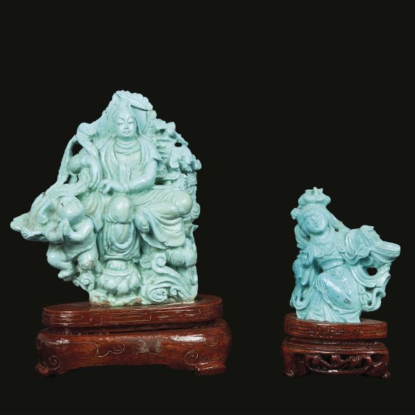 



TWO TURQUOISE COLOR CARVINGS, CHINA,&nbsp; 20TH CENTURY