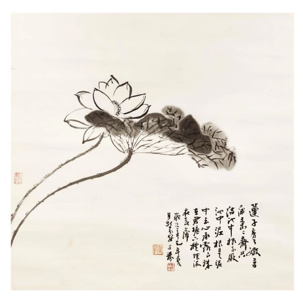 A PAINTING OF LOTUS FLOWER ON SILK, CHINA, 19TH-20TH CENTURY