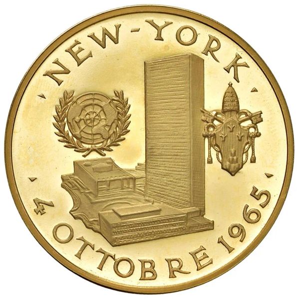 VATICANO. MEDAGLIA ORO 1965 CHE COMMEMORA IL VIAGGIO A NEW YORK DI PAPA PAOLO VI