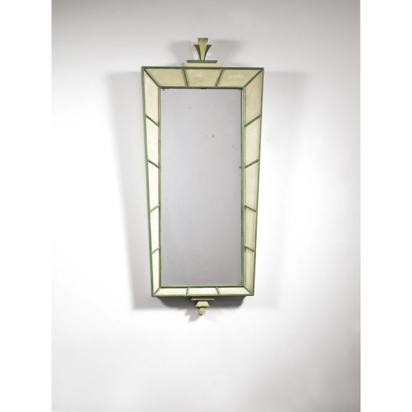 WALL MIRROR, GREEN AND WHITE LACQUERED WOODEN FRAME