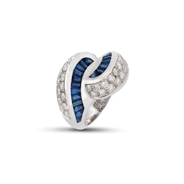 



SAPPHIRE AND DIAMOND BAND RING IN 18KT WHITE GOLD 