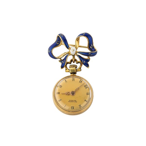PICCOLO OROLOGIO CON SPILLA IN SMALTI