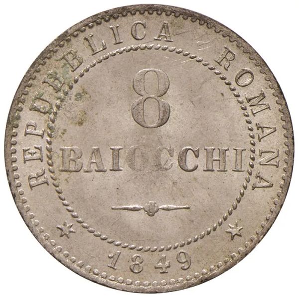 SECONDA REPUBBLICA ROMANA (1848-1849) 8 BAIOCCHI 1849