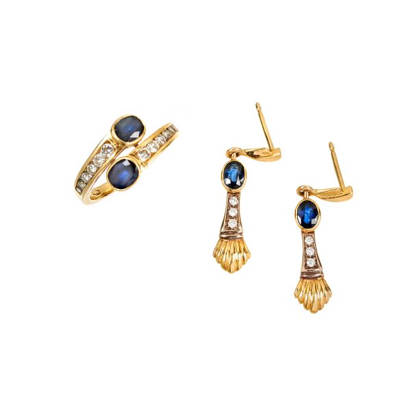SAPPHIRE AND DIAMOND DEMI-PARURE IN 18KT YELLOW GOLD