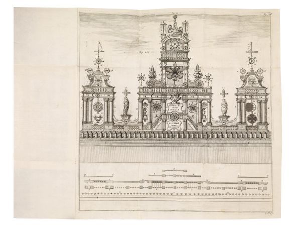 (Pirotecnica - Illustrati 700) ALBERTI, Giuseppe Antonio. La pirotechnia o sia trattato dei fuochi d&rsquo;artificio. In Venezia, Gio. Battista Recurti, 1749.